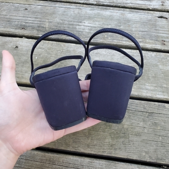 Vintage 90s y2k Rachel Green Strappy Square Toe Chunky Heel Navy Blue Sandals 9 - Picture 6 of 7